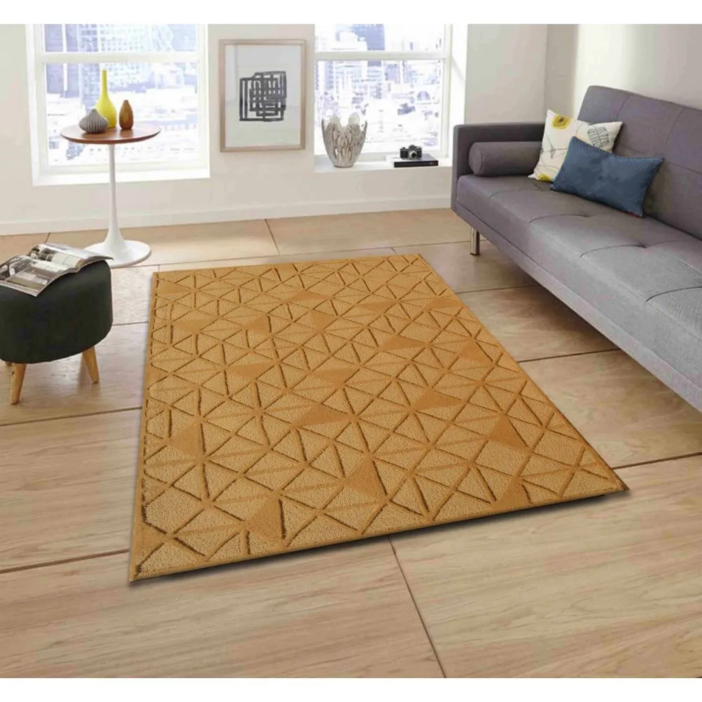 Subtle Geometric Pattern Golden Tufted Area Carpet 3X5ft