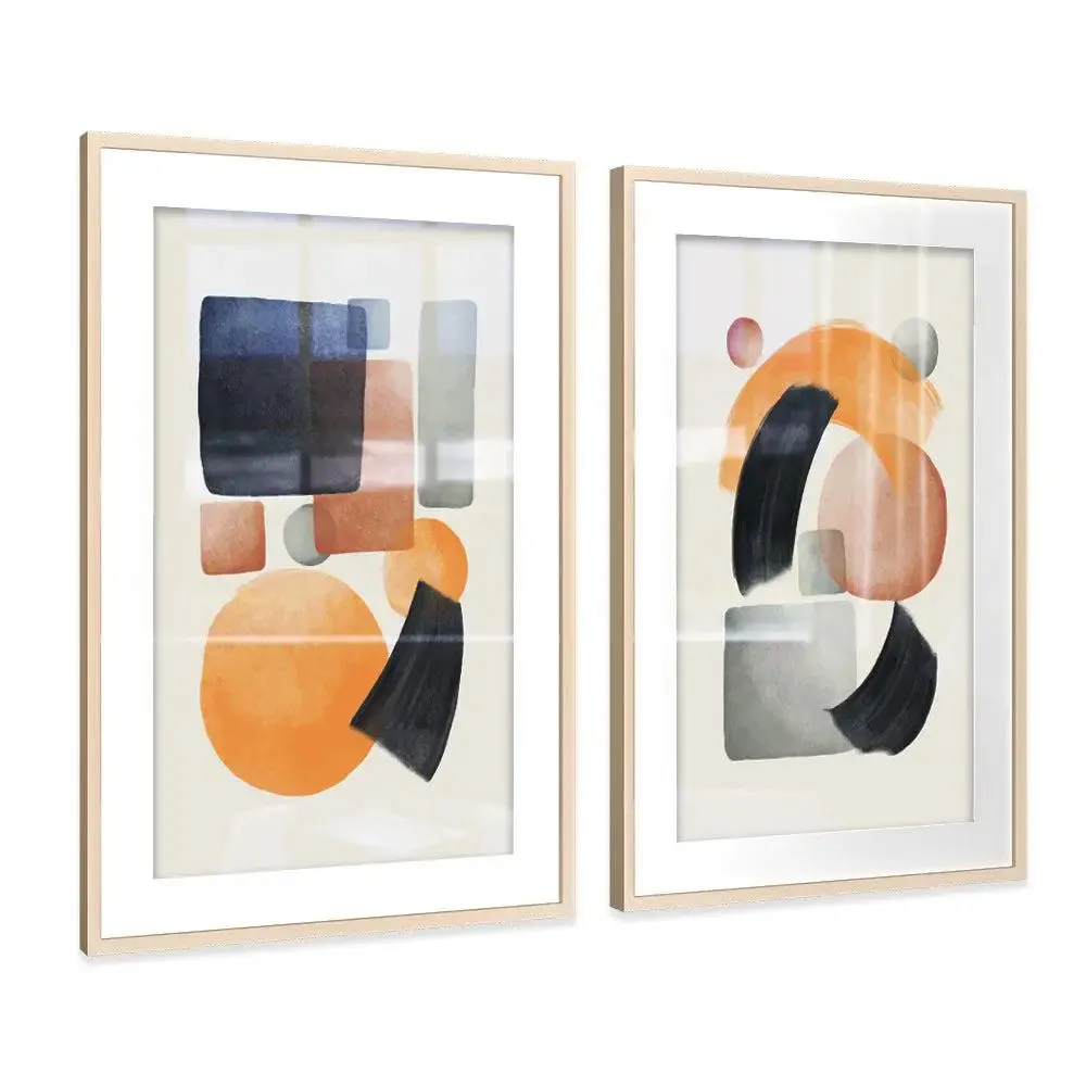Subtle Modern Abstract Art Big Frame Set of 2