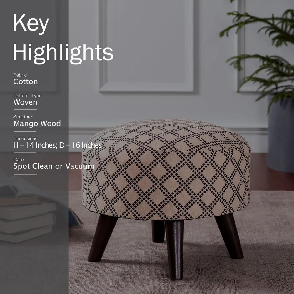 Subtle Printed Woven Jacquard Pink Base Cotton Wood Ottoman Set Of 2