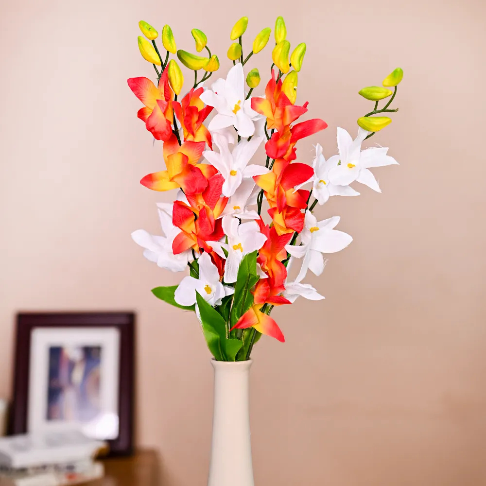 Summer Vibes Orange & White Artificial Orchid Bunch Combo