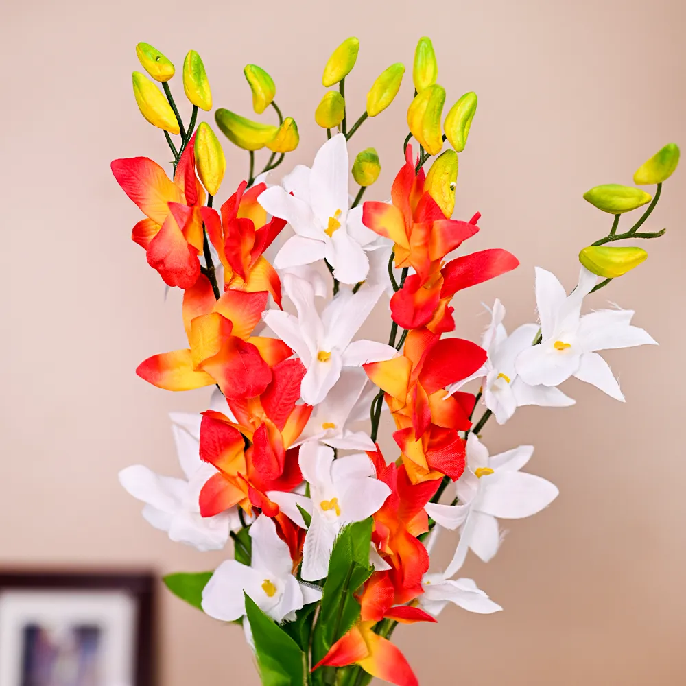 Summer Vibes Orange & White Artificial Orchid Bunch Combo
