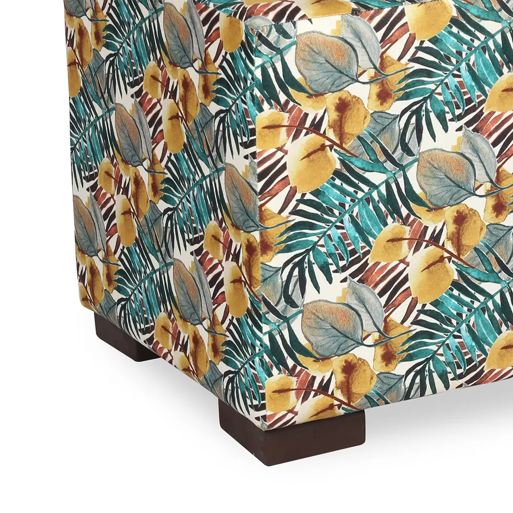 Summer Vibes Square Printed Pink Ottoman/Pouffe With Wooden Legs