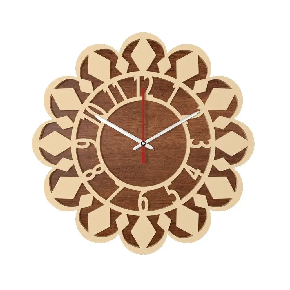 Sun Flower Design Dual Layer Wooden Wall Clock