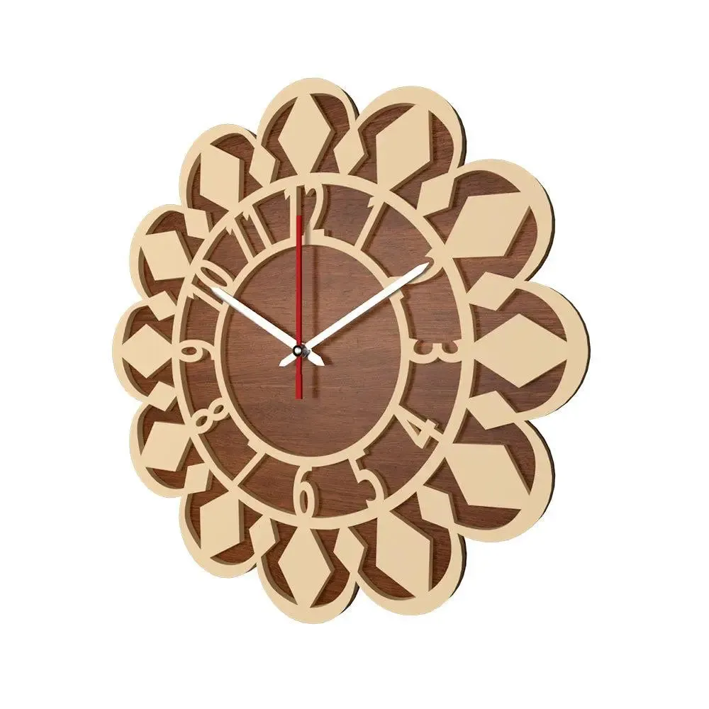 Sun Flower Design Dual Layer Wooden Wall Clock