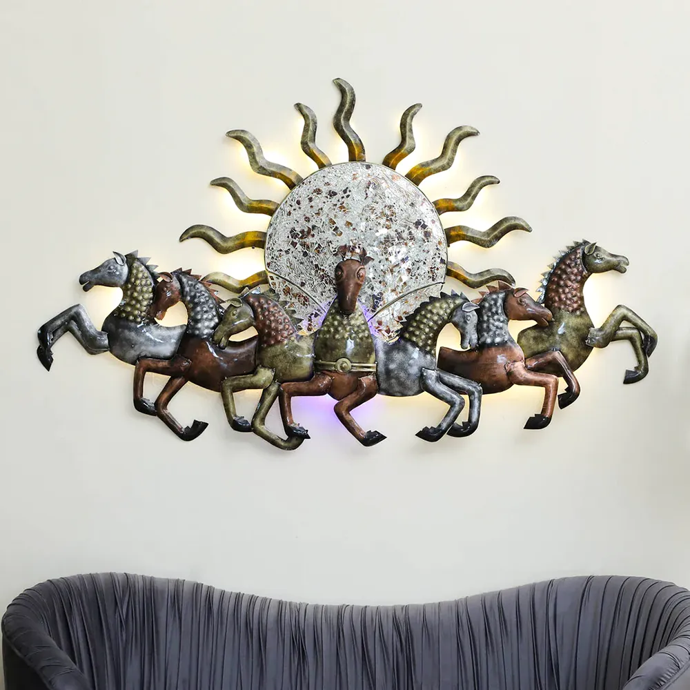 Sun Horses Charriot Metal Wall Art With LED