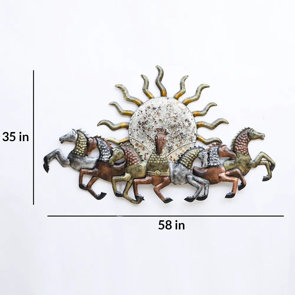 Sun Horses Charriot Metal Wall Art With LED