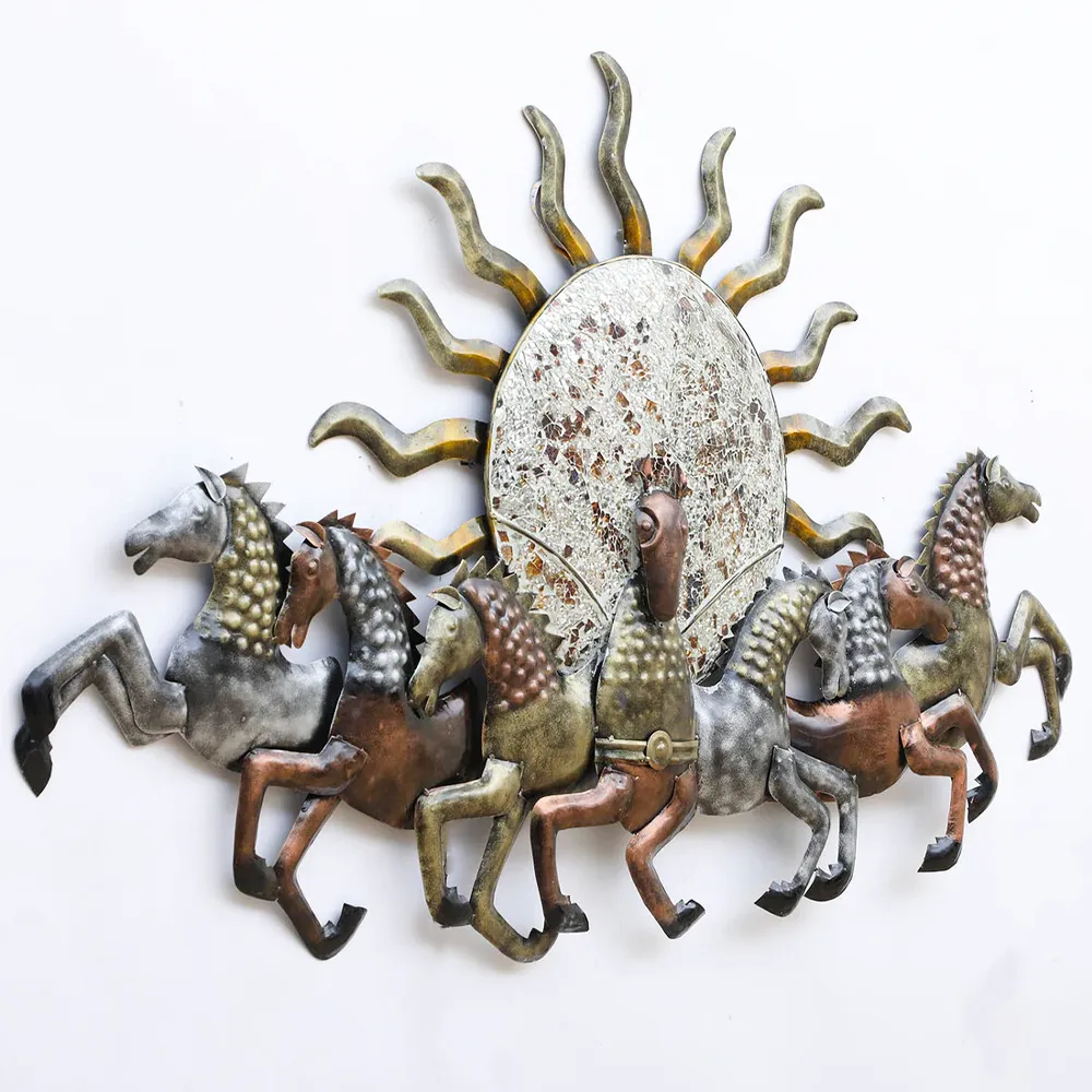 Sun Horses Charriot Metal Wall Art With LED