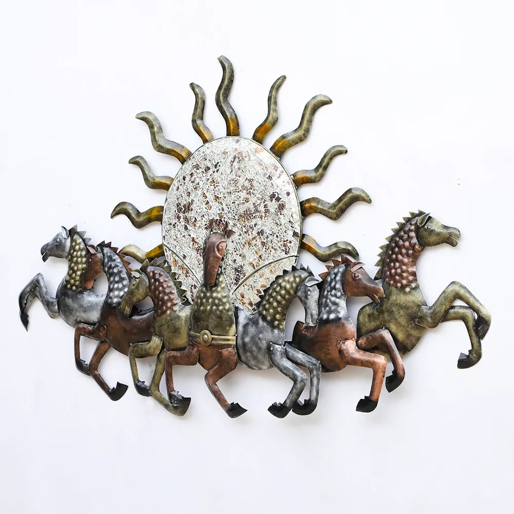Sun Horses Charriot Metal Wall Art With LED