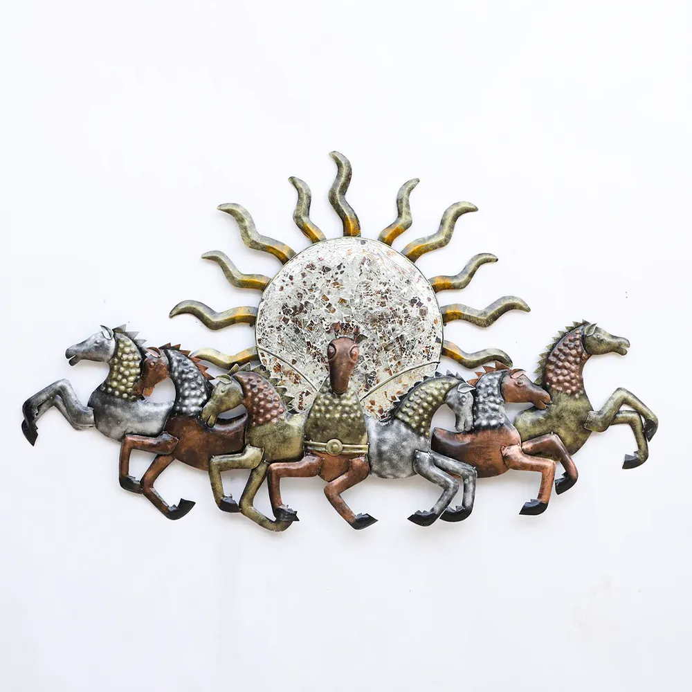 Sun Horses Charriot Metal Wall Art With LED