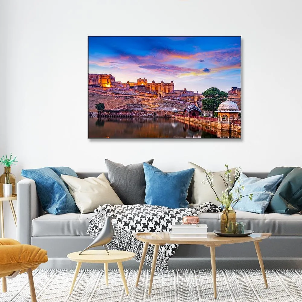 Sunset at Amber Fort and Maota Lake Framed Wall Art With Frame