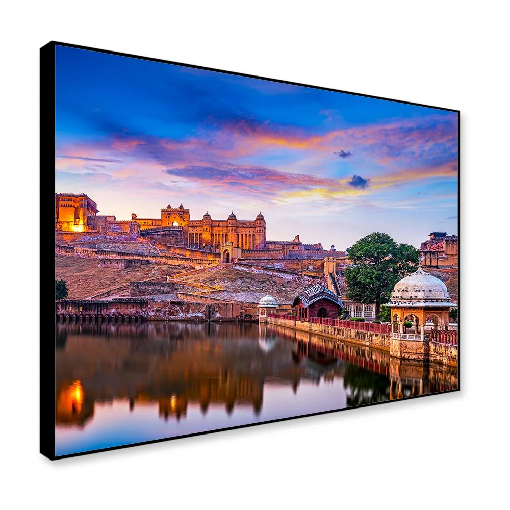 Sunset at Amber Fort and Maota Lake Framed Wall Art With Frame