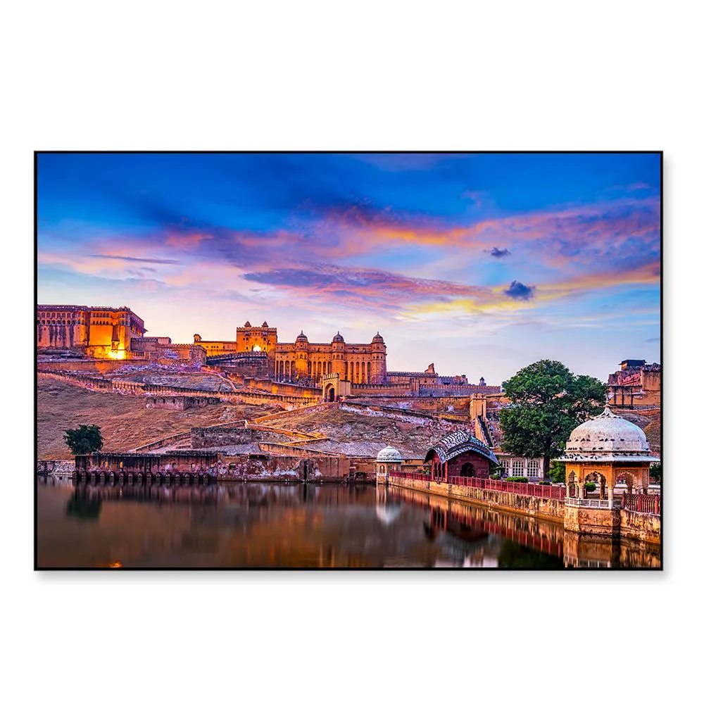 Sunset at Amber Fort and Maota Lake Framed Wall Art With Frame