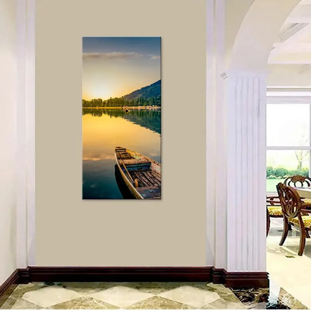 Sunset At Beautiful Lake Canvas Printed Wall Painting With Frame