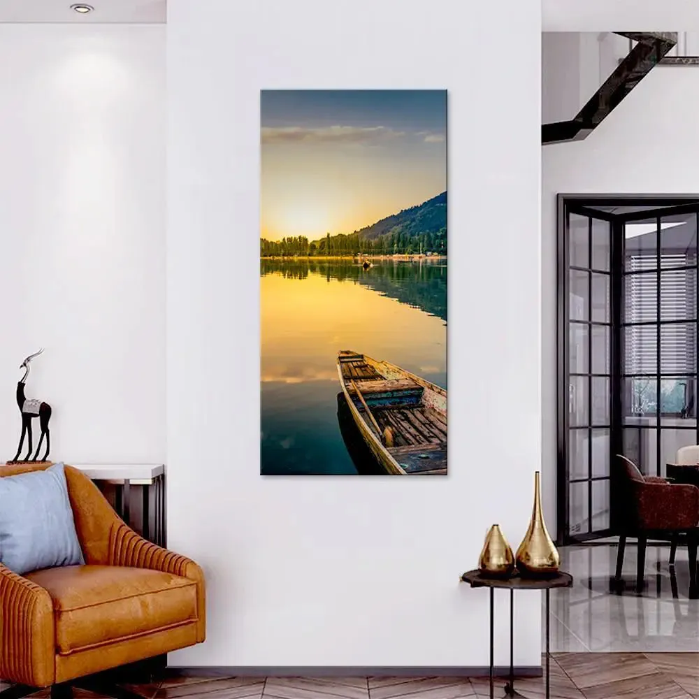 Sunset At Beautiful Lake Canvas Printed Wall Painting With Frame