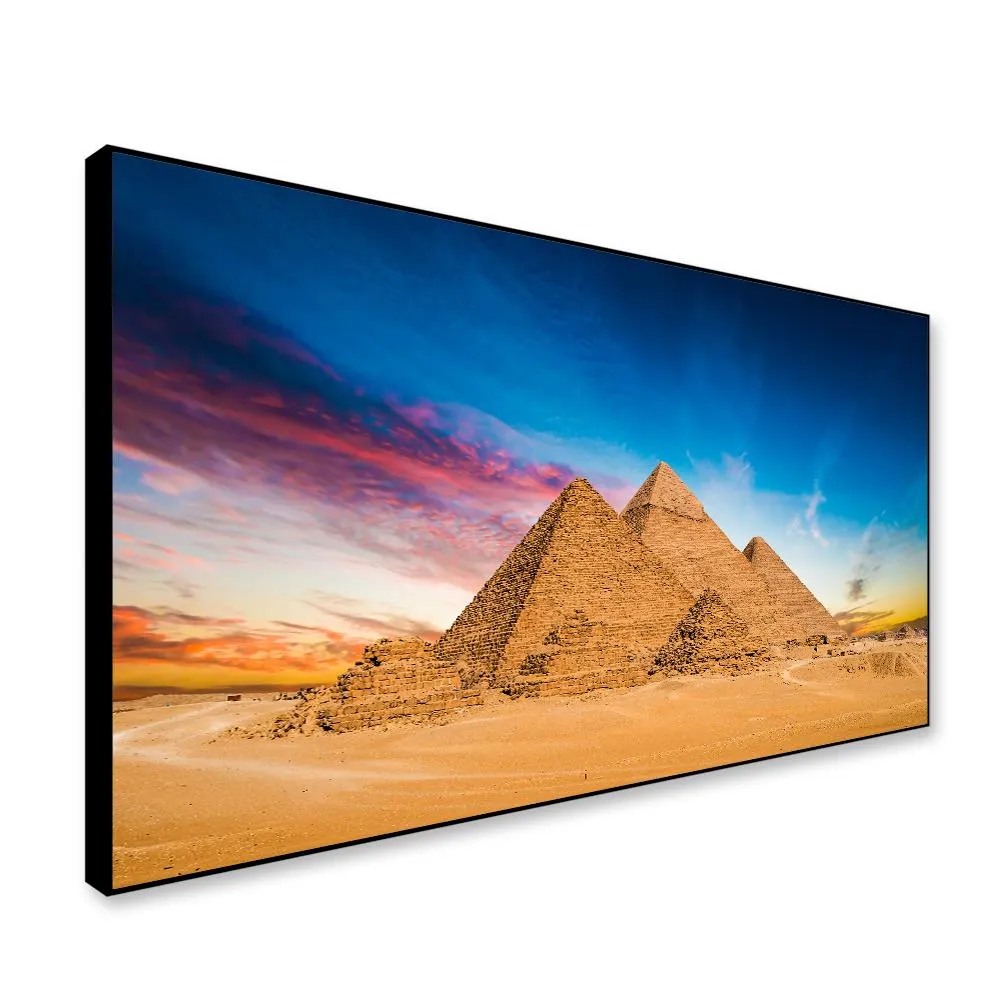 Sunset at great Pyramids of Giza Framed Wall Art With Frame