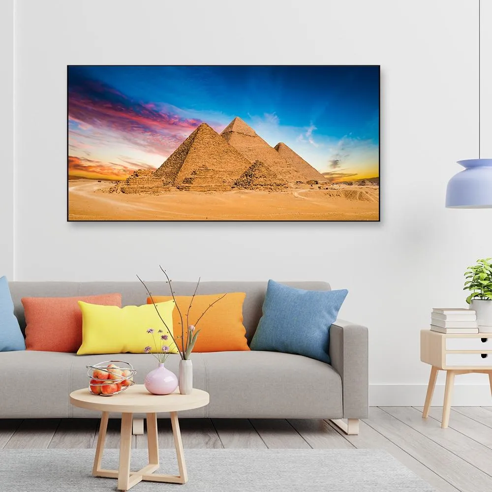 Sunset at great Pyramids of Giza Framed Wall Art With Frame