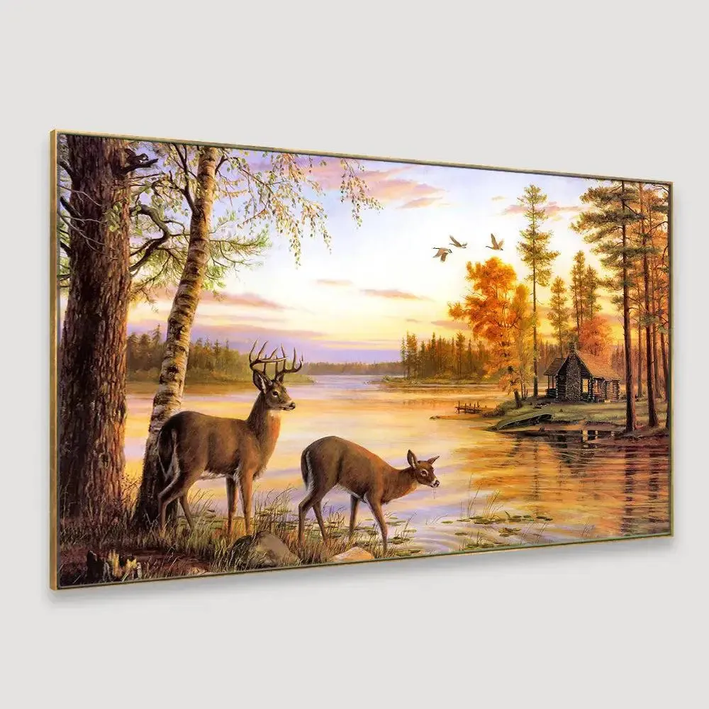 Sunset lake Canvas Big Panoramic Wall Painting With Frame