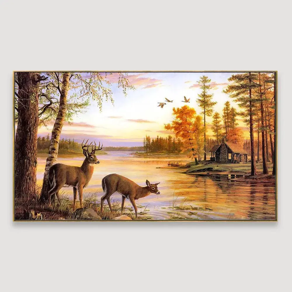 Sunset lake Canvas Big Panoramic Wall Painting With Frame