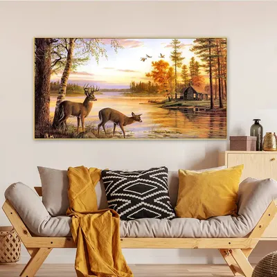 Sunset lake Canvas Big Panoramic Wall Painting