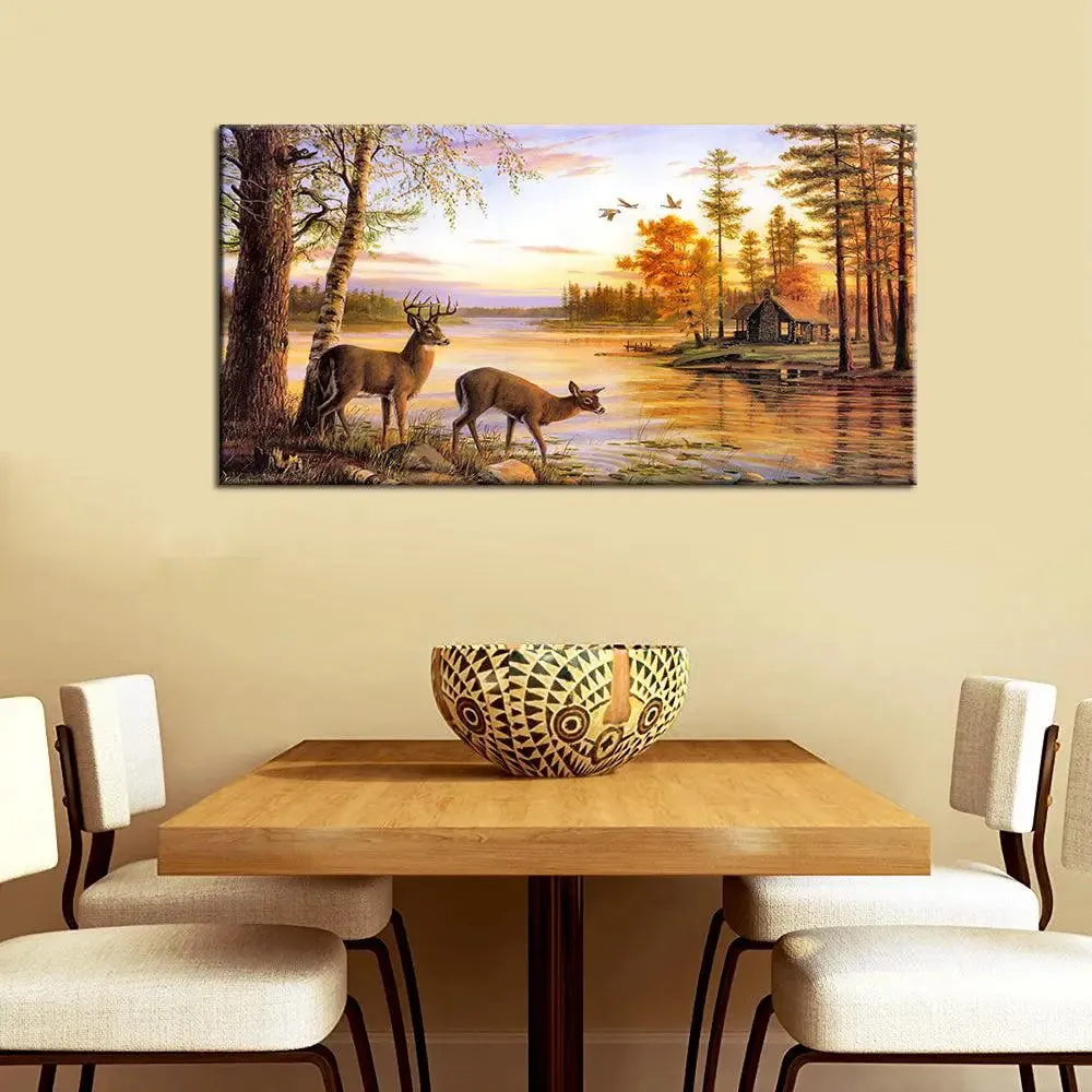 Sunset lake Canvas Big Panoramic Wall Painting With Frame
