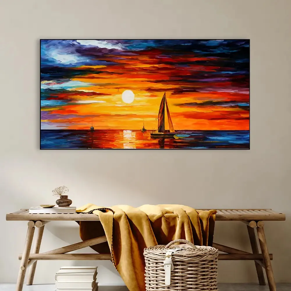Sunset Natural Scenery Big Panoramic Canvas Wall Painting With Frame