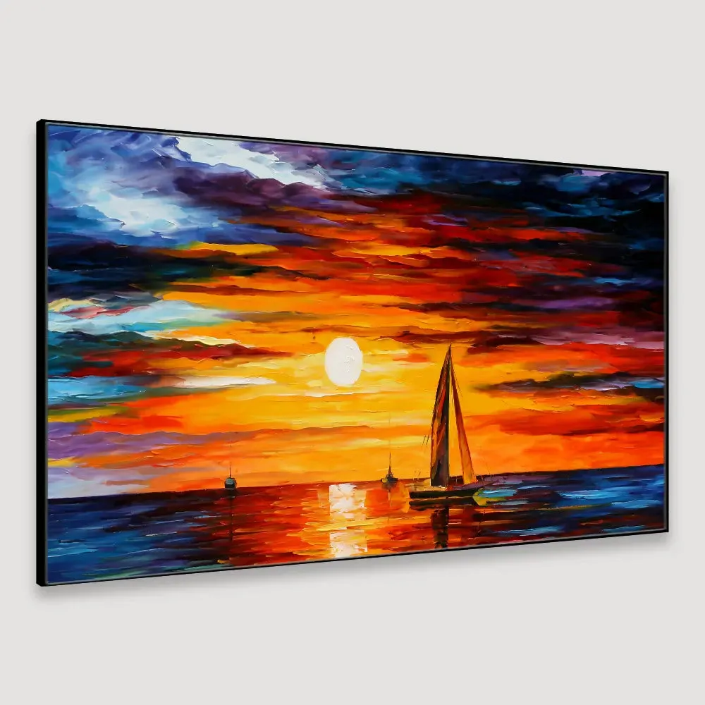 Sunset Natural Scenery Big Panoramic Canvas Wall Painting With Frame