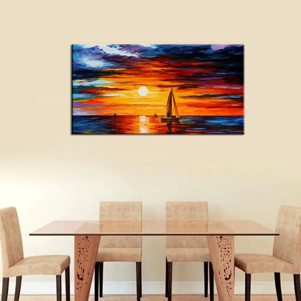 Sunset Natural Scenery Big Panoramic Canvas Wall Painting With Frame