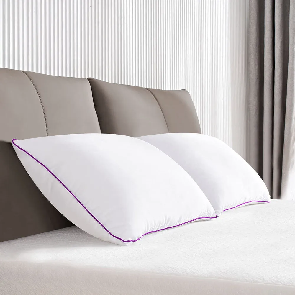 Super Fluffy Hollow Fibre Sleeping Pillow (Set of 2, 16*24 inches) Purple Piping