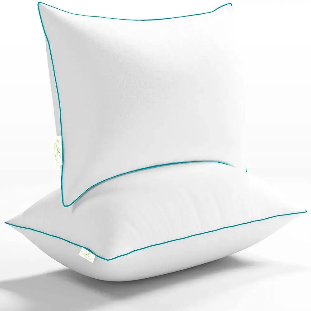 Super Fluffy Hollow Fibre Sleeping Pillow (Set of 2, 16*24 inches) Turquoise Piping