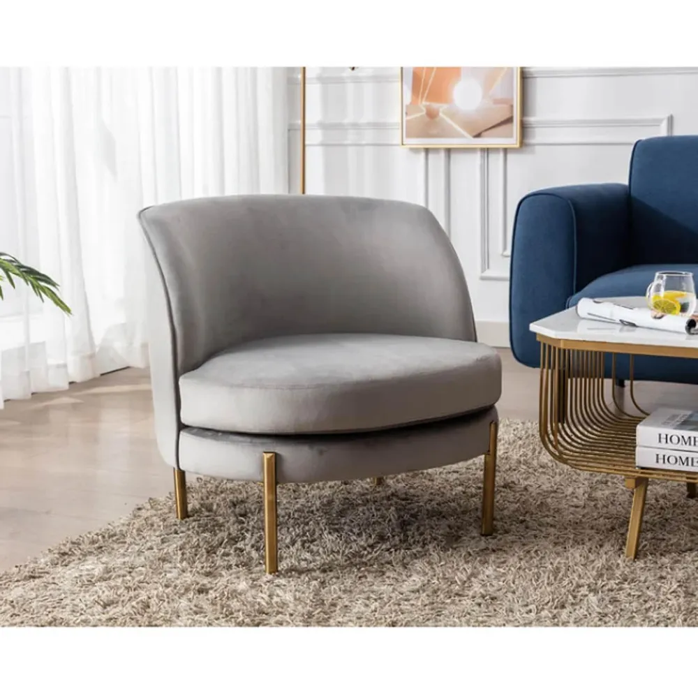 Super Padded Comfy Grey Velvet Lounge Chair Single Piece