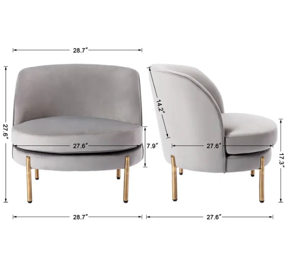 Super Padded Comfy Grey Velvet Lounge Chair Single Piece