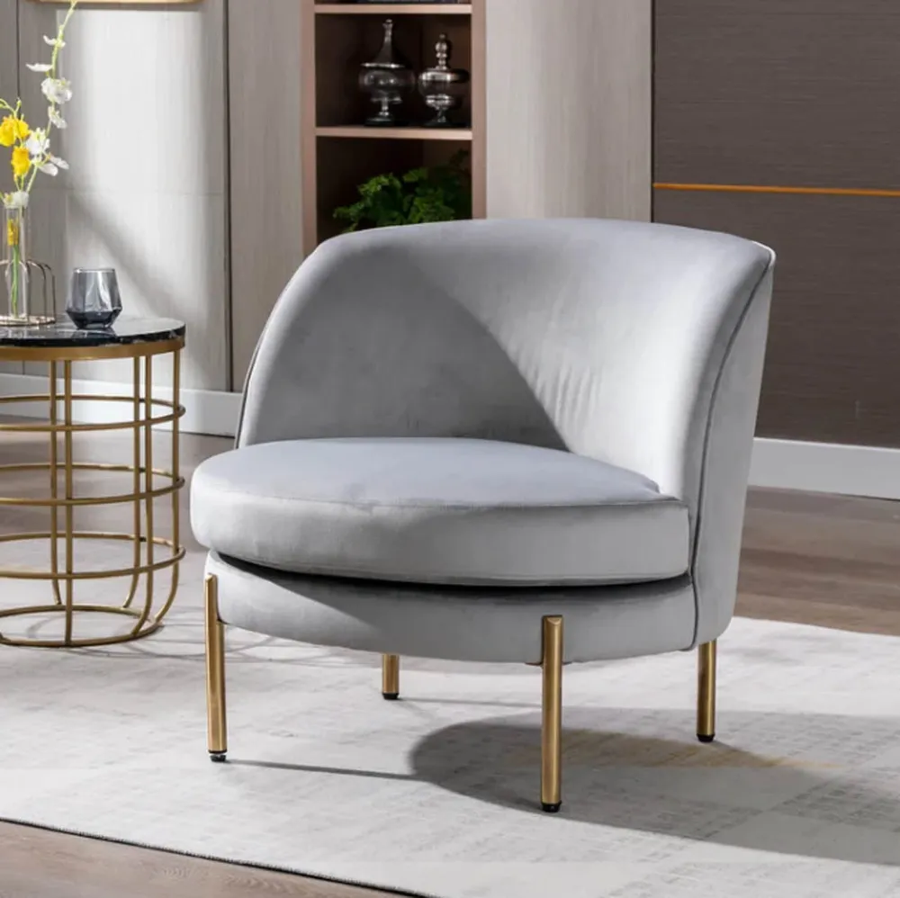 Super Padded Comfy Grey Velvet Lounge Chair Single Piece