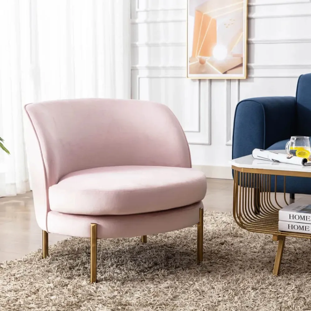 Super Padded Comfy Pink Velvet Lounge Chair Single Piece
