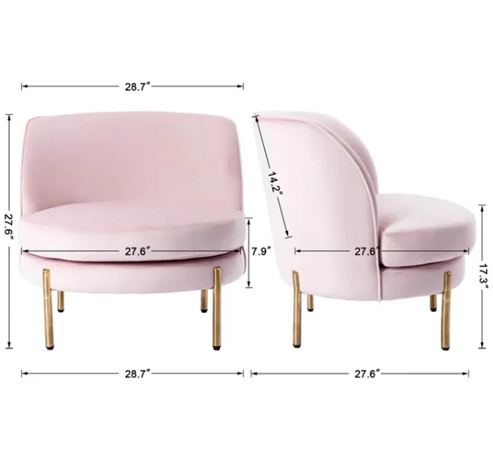Super Padded Comfy Pink Velvet Lounge Chair Single Piece