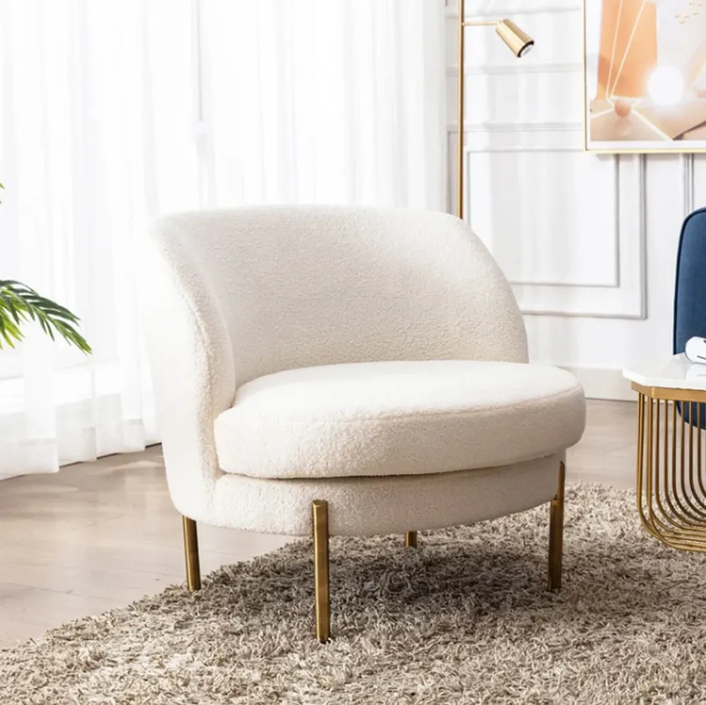 Super Padded Comfy White Velvet Lounge Chair Single Piece