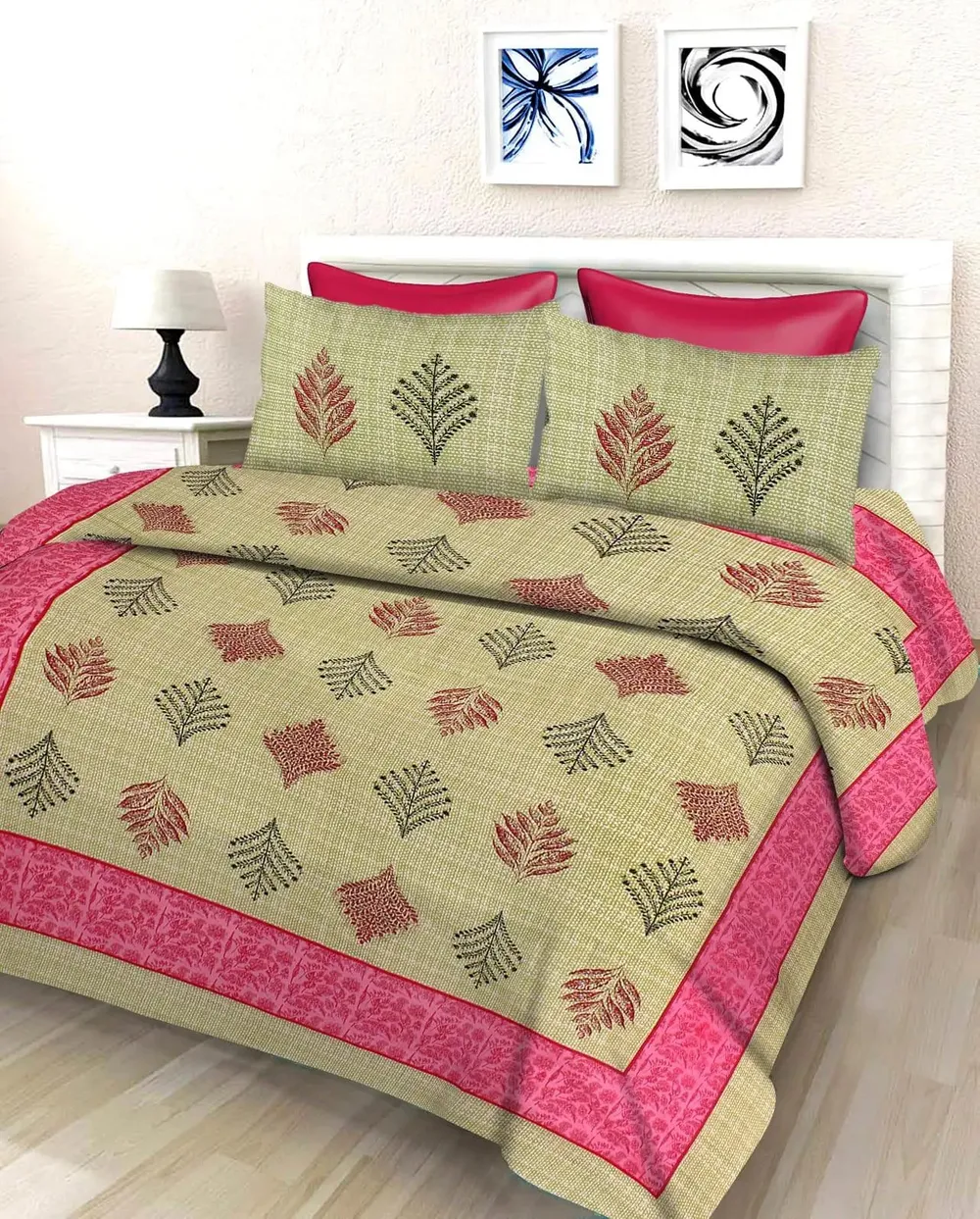 Super Soft 144 TC Cotton Double Bedsheet with Pillow Covers