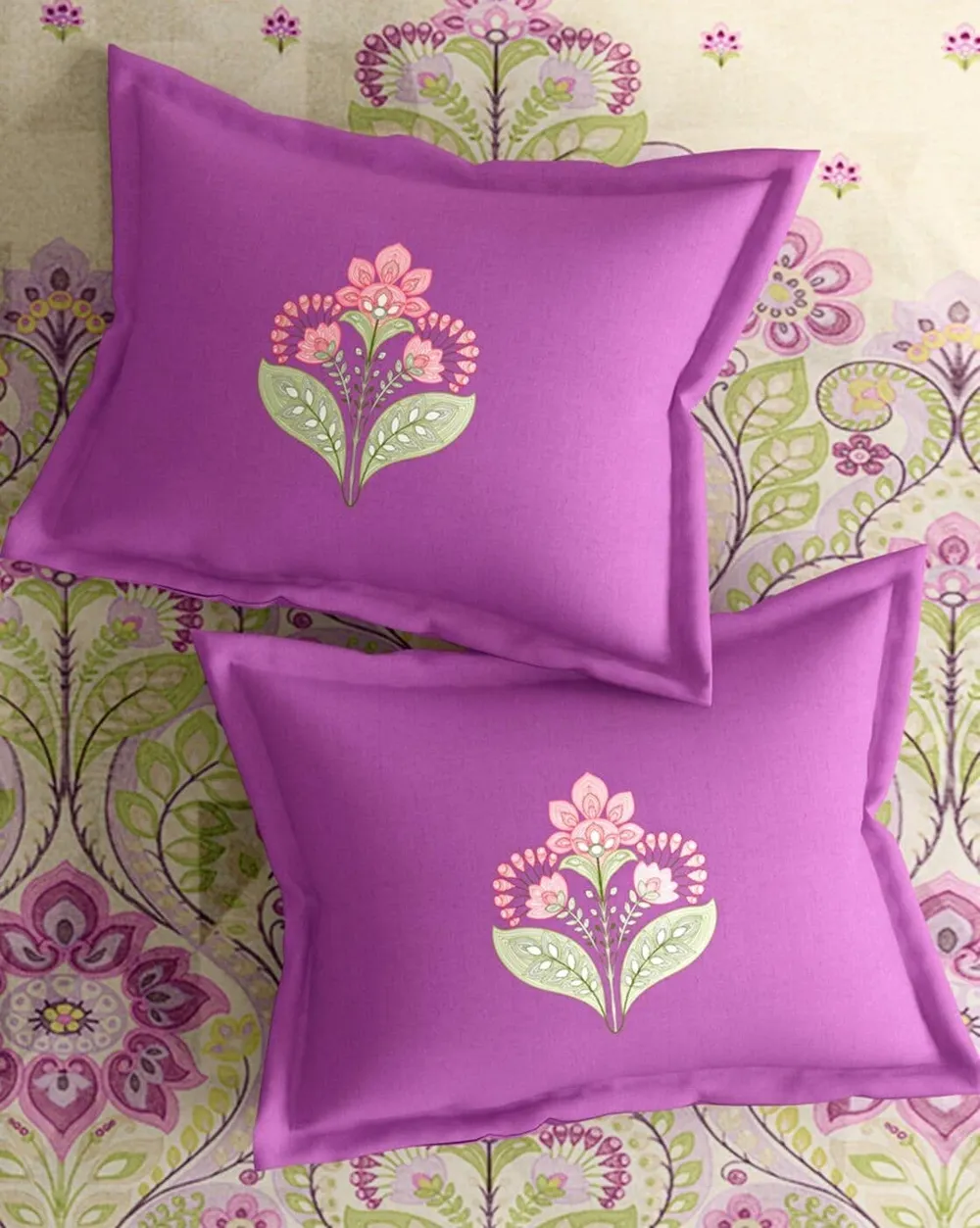 Super Soft Floral Printed Magnum Cotton King Size Bedsheet with 2 Pillow Covers - 300 Thread Count (Purple)