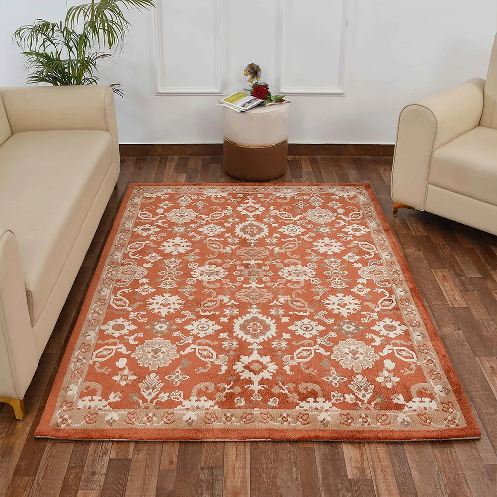 Superior-quality Orange and Beige Traditional Print Polyester Carpet for Living Room 2X5