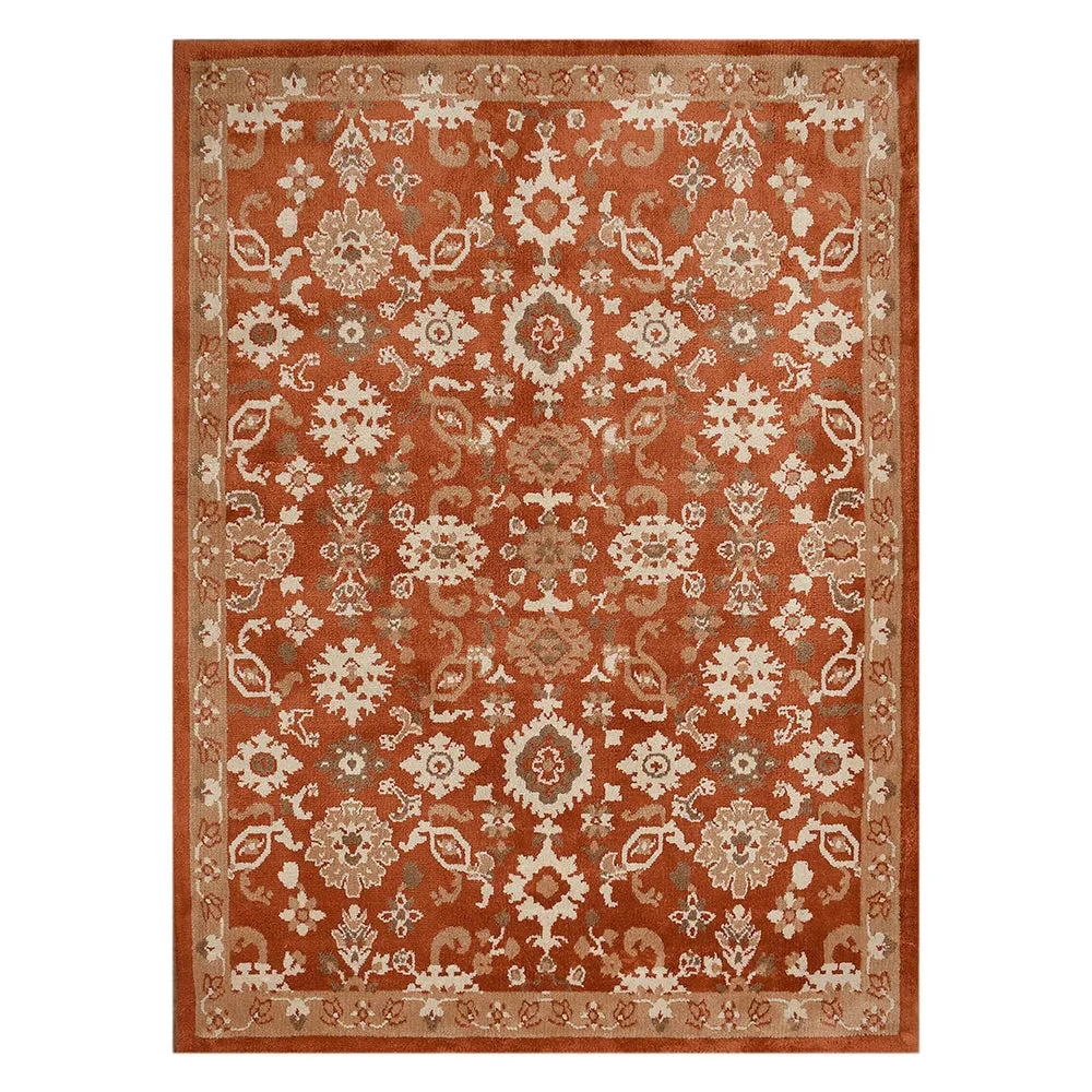 Superior-quality Orange and Beige Traditional Print Polyester Carpet for Living Room 2X5
