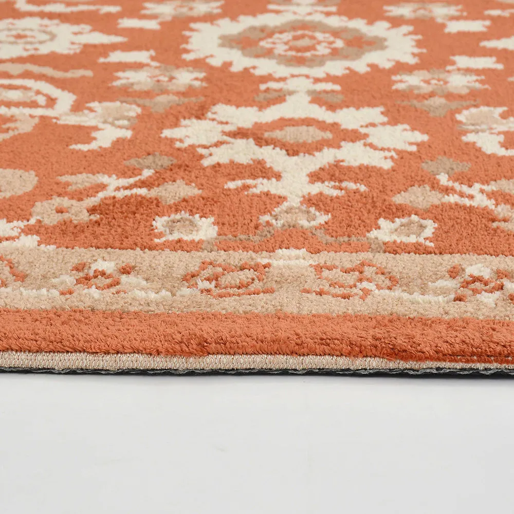 Superior-quality Orange and Beige Traditional Print Polyester Carpet for Living Room 2X5