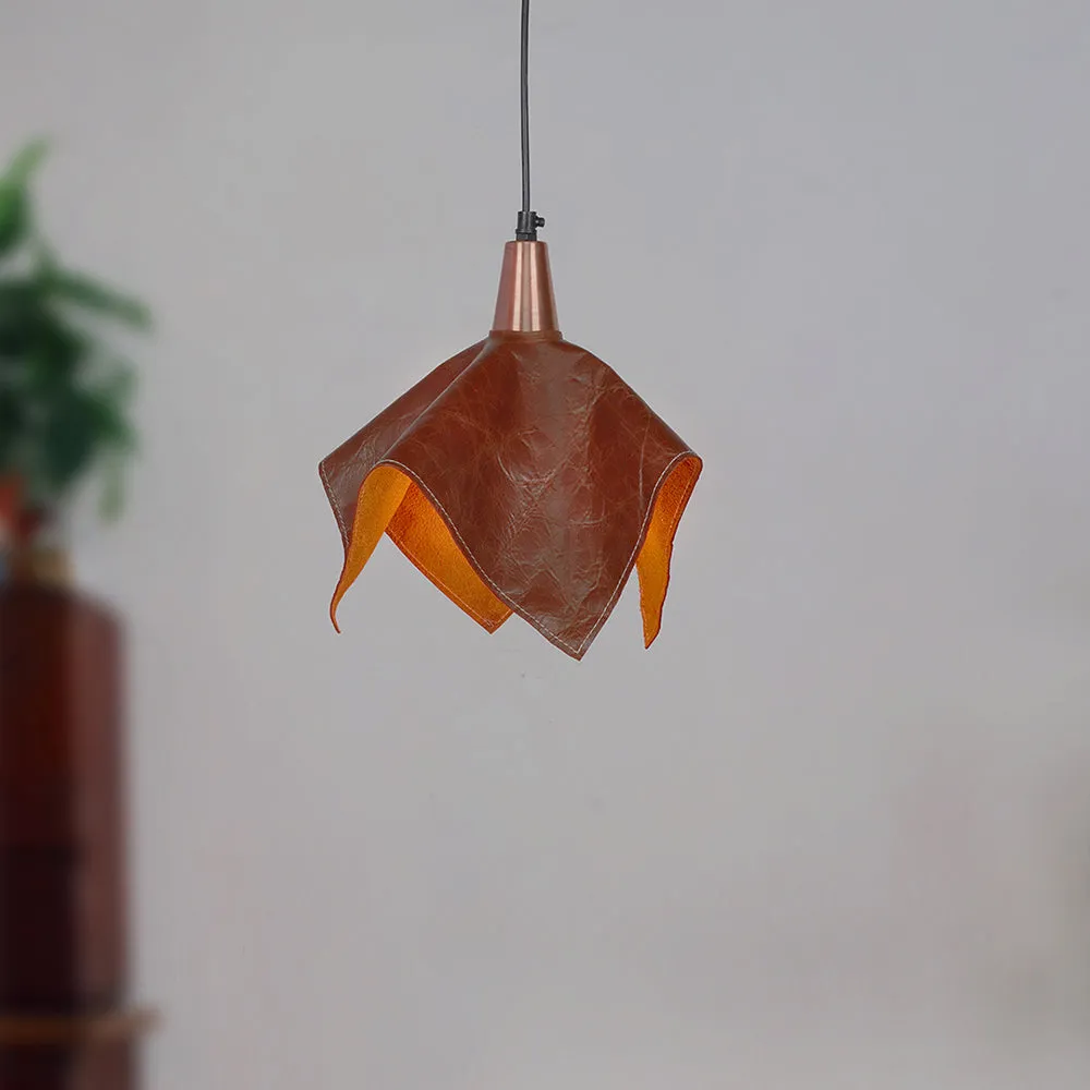 Supple Brown Leather Shaped Single Light Wall Sconce