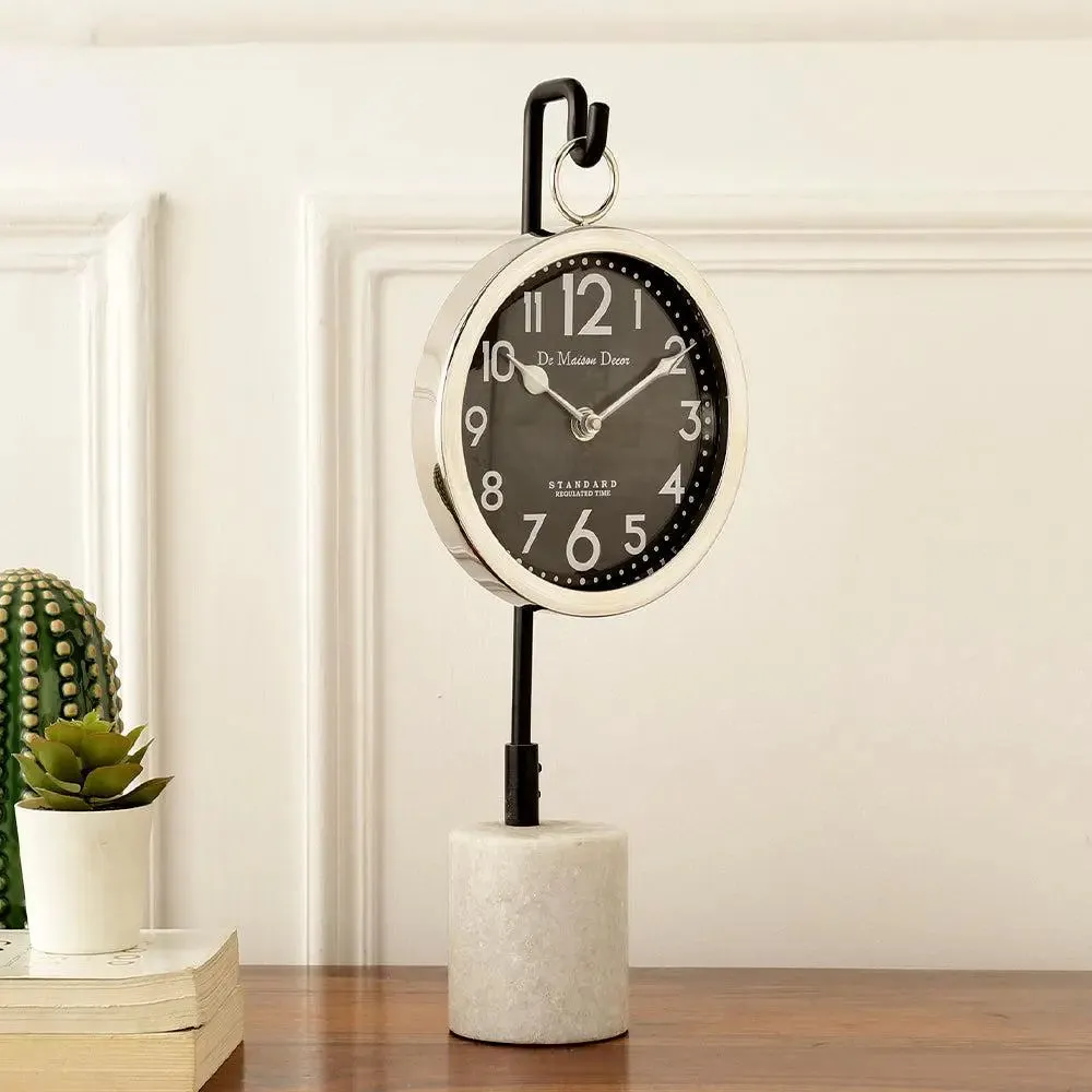Suspended Marble Table Clock in Silver Finish