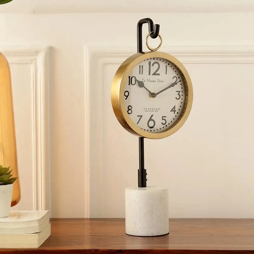 Suspended Marble Time Keeper Table Clock in Gold Colour