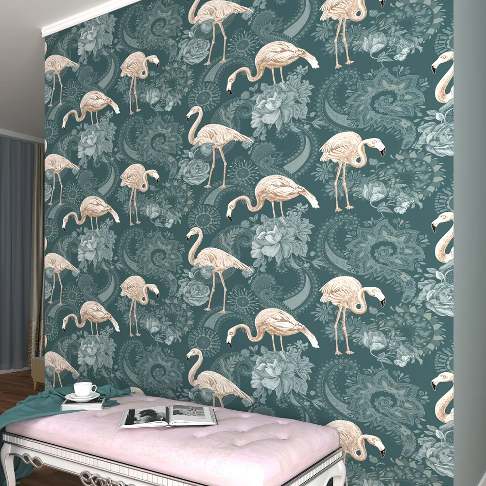 Swans In The Tranquil Sea Green Premium Quality Wallpaper