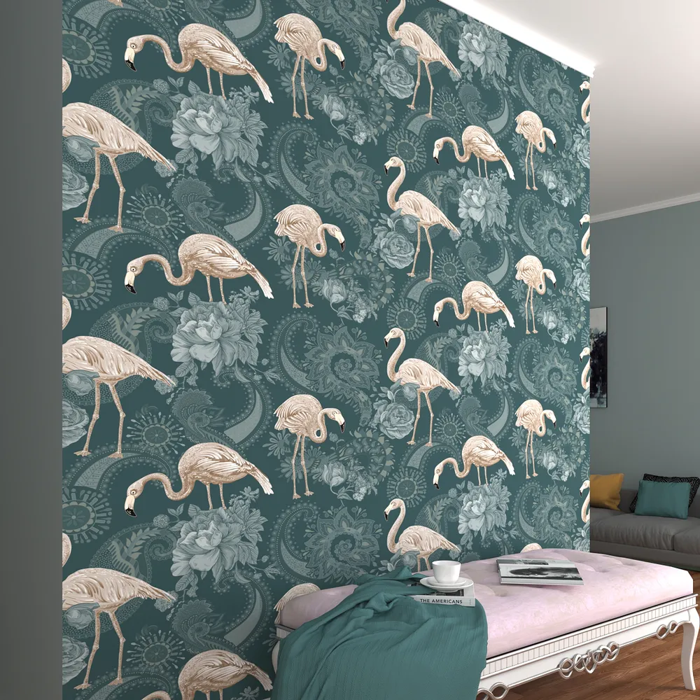 Swans In The Tranquil Sea Green Premium Quality Wallpaper