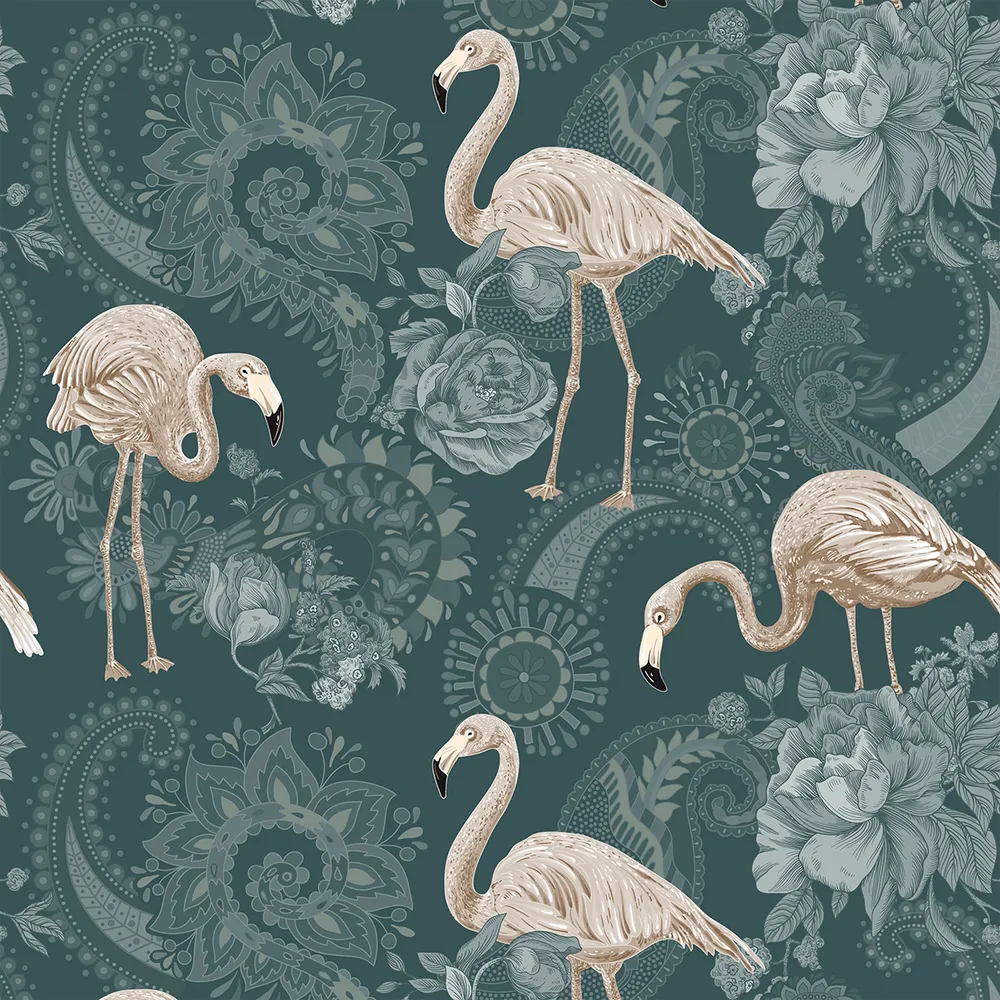 Swans In The Tranquil Sea Green Premium Quality Wallpaper