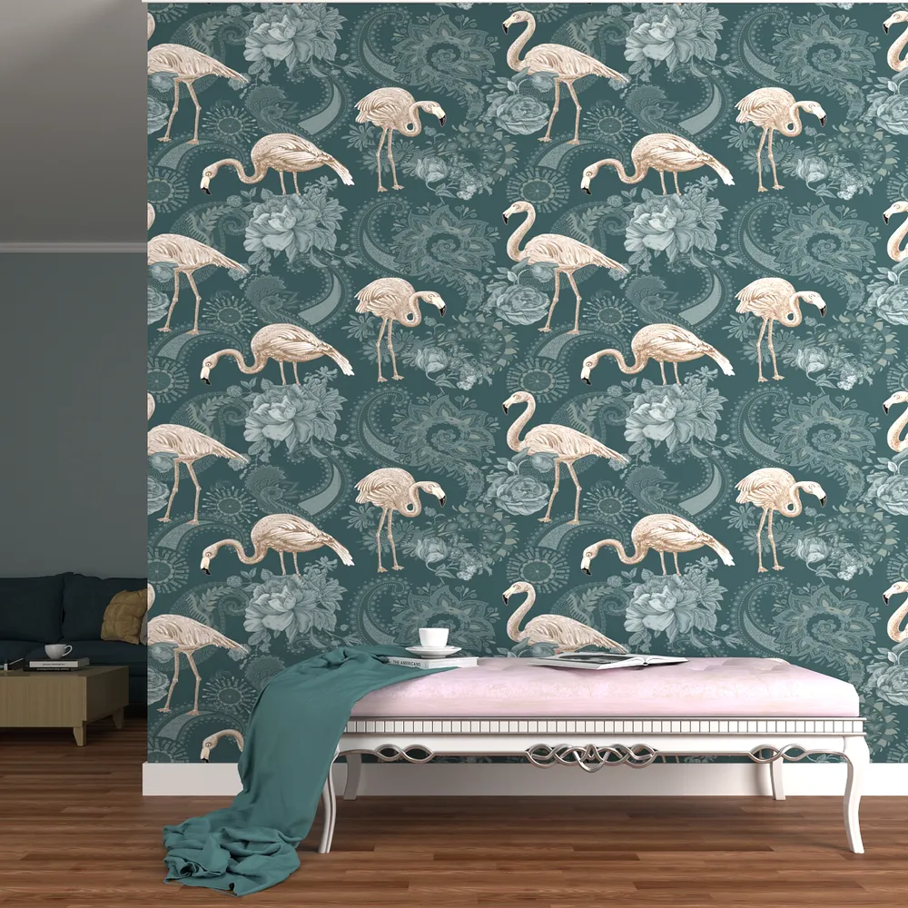 Swans In The Tranquil Sea Green Premium Quality Wallpaper