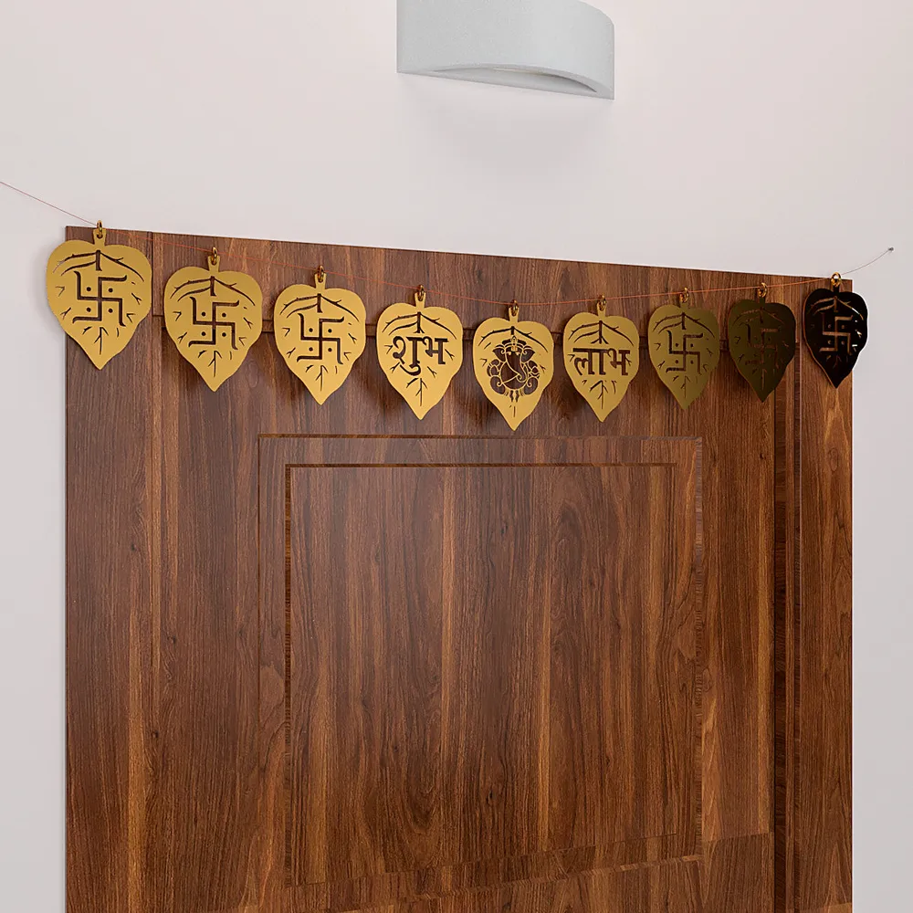 Swastik Designer Golden Wooden Torana