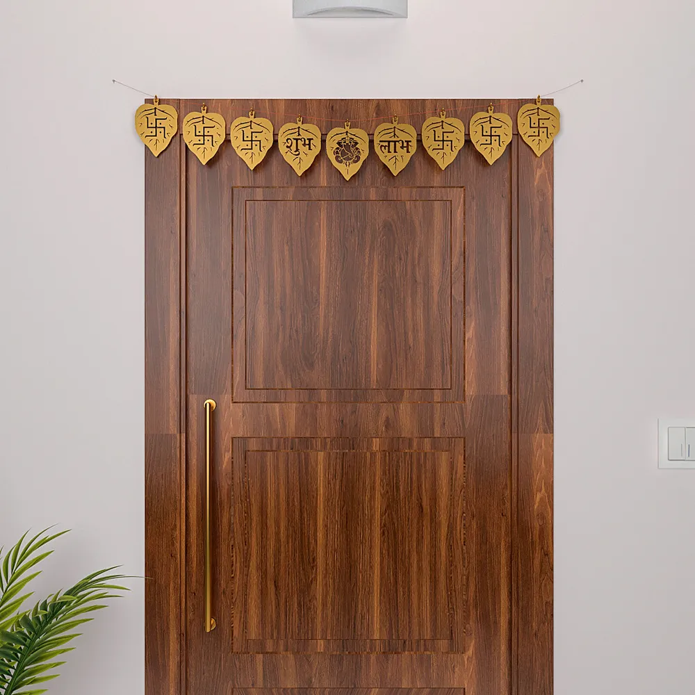 Swastik Designer Golden Wooden Torana