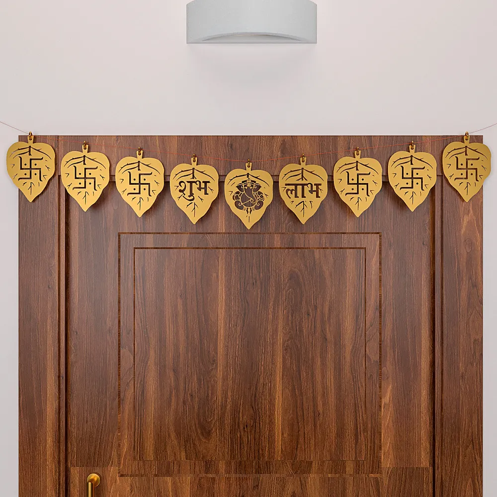 Swastik Designer Golden Wooden Torana